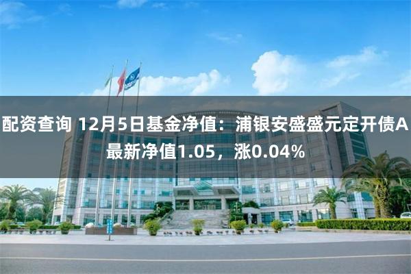 配资查询 12月5日基金净值：浦银安盛盛元定开债A最新净值1.05，涨0.04%